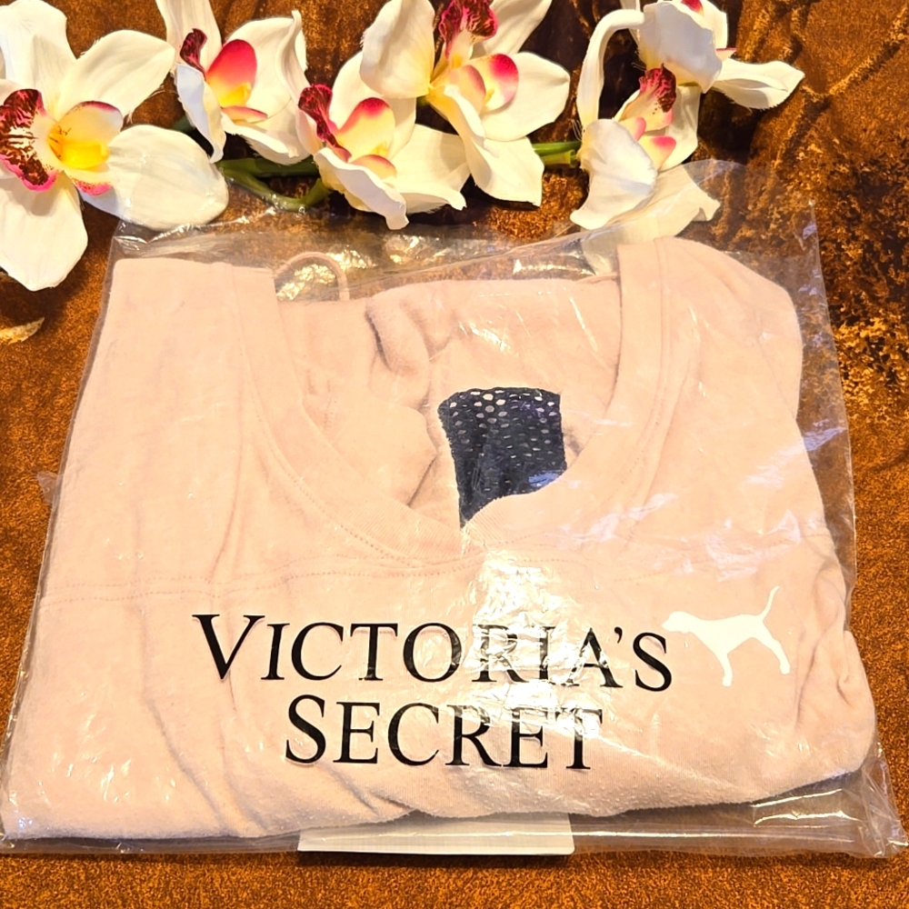 PINK Victoria's Secret Open Back, Black Mesh Accents T-Shirt